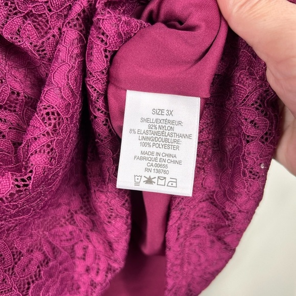Additional Elle lace sleeveless blouse, 3X, magenta, vneck, peplum, lined, Party - Picture 10 of 12